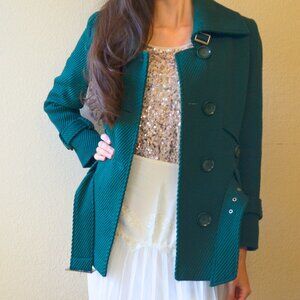 Classic Forest Green Wool Coat with belt